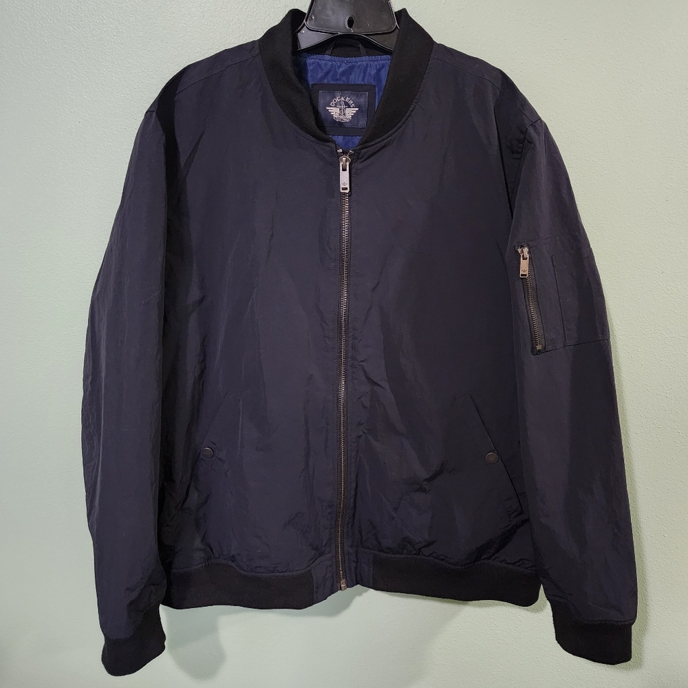 ❗️NWT❗️Men's Dockers 2-Pocket Zip Front Bomber Jacket Black Size XXL